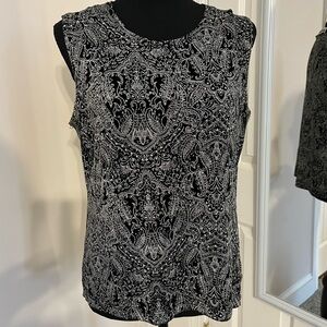 Vintage Ronni Nicole black silver glittery paisley sleeveless tank blouse size L